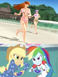 Size: 841x1110 | Tagged: safe, derpibooru import, applejack, rainbow dash, equestria girls, rainbow rocks, applejack and rainbow dash playing, dead or alive, exploitable meme, meme, video game