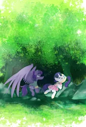 Size: 1024x1502 | Tagged: safe, artist:scootaloocuteness, derpibooru import, rarity, oc, oc:kydose, pegasus, pony, unicorn, camping, canon x oc, clothes, female, forest, love, male, raridose, shipping, straight