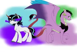 Size: 1095x730 | Tagged: artist:mlpfimcp, derpibooru import, hybrid, interspecies offspring, magical gay spawn, oc, oc:arthur, oc:chaos, offspring, parent:discord, parent:king sombra, parents:dispike, parent:shining armor, parent:spike, parents:shiningsombra, safe, unofficial characters only