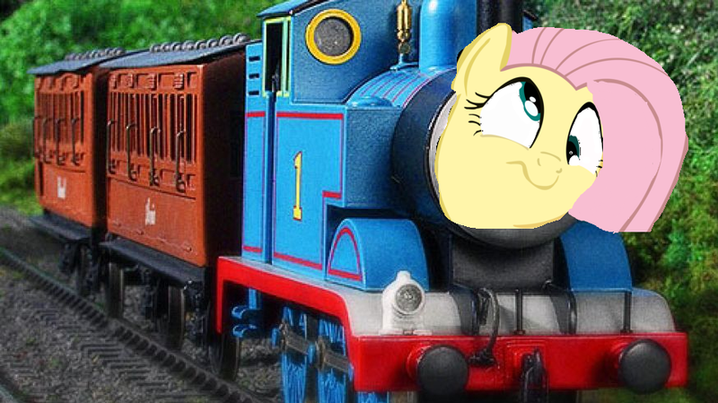 Size: 874x490 | Tagged: derp, derpibooru import, fluttershy, fluttertrain, safe, thomas the tank engine