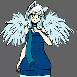 Size: 1024x1024 | Tagged: artist:valik, breasts, busty snowdrop, clothes, derpibooru import, eared humanization, female, human, humanized, humanized oc, oc, oc:snowdrop, older, safe, scarf, sketchy, solo, unofficial characters only, winged humanization