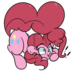 Size: 1280x1280 | Tagged: safe, artist:turtlefarminguy, derpibooru import, pinkie pie, pony, :p, cute, diapinkes, exclamation point, silly, simple background, solo, tongue out, white background