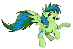 Size: 1663x1117 | Tagged: safe, artist:scienceisanart, derpibooru import, oc, oc:wintergreen, unofficial characters only, pegasus, pony, fluffy, flying, looking at you, open mouth, simple background, smiling, solo, spread wings, transparent background