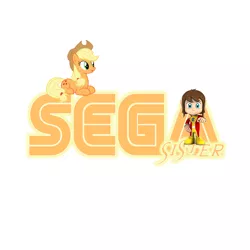 Size: 1056x1056 | Tagged: alex kidd, applejack, artist:segasister, crossover, derpibooru import, logo, pegasister, prone, pun, safe, sega