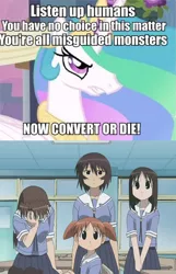 Size: 636x986 | Tagged: anime, azumanga daioh, exploitable meme, facepalm, fanfic:the conversion bureau, meme, meme mockery, princess celestia, reaction, safe, the conversion bureau, xenolestia