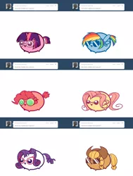 Size: 1600x2118 | Tagged: applejack, artist:pekou, ask, ask my little chubbies, chubbie, derpibooru import, fluttershy, glasses, mane six, pinkie pie, rainbow dash, rarity, safe, sunglasses, tumblr, twilight sparkle