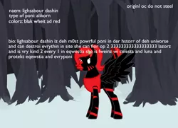 Size: 900x650 | Tagged: safe, derpibooru import, oc, unofficial characters only, alicorn, pony, pony creator, alicorn oc, donut steel, joke oc, original character do not steal, red and black oc, shitposting, solo