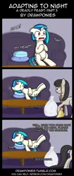 Size: 580x1378 | Tagged: safe, artist:drawponies, artist:terminuslucis, derpibooru import, octavia melody, vinyl scratch, earth pony, pony, unicorn, comic:adapting to night, comic:adapting to night: a deadly feast, a deadly feast, comic, heart attack, playing dead