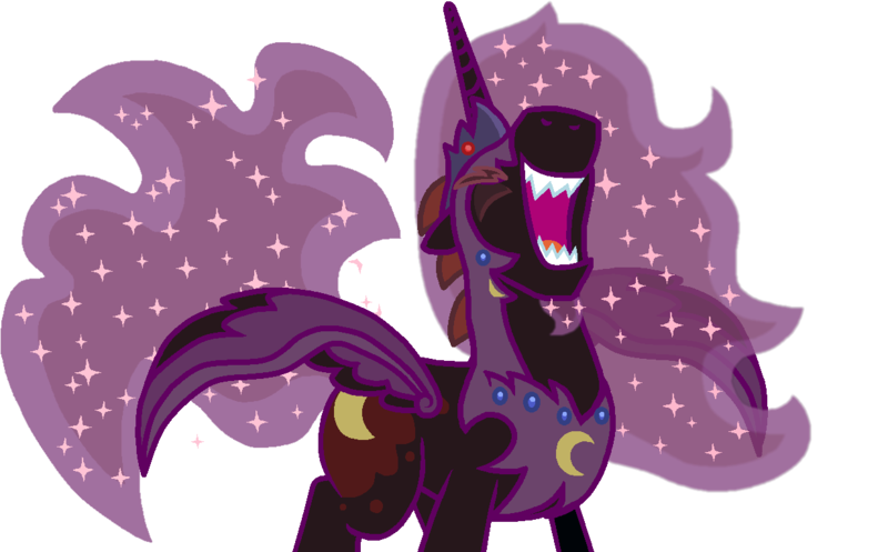 Size: 1236x768 | Tagged: safe, artist:starryoak, artist:twiily-bases, derpibooru import, nightmare moon, alicorn, pony, darkhorse knight, ethereal mane, rule 63, scene interpretation, simple background, solo, starry mane, transparent background