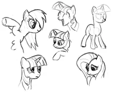 Size: 1024x768 | Tagged: artist:zlack3r, derpibooru import, fluttershy, monochrome, rainbow dash, safe, sketch dump, twilight sparkle