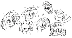 Size: 2432x1280 | Tagged: artist:zlack3r, derpibooru import, monochrome, rarity, safe, sketch dump, sweetie belle