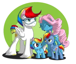 Size: 900x758 | Tagged: safe, artist:ellisarts, derpibooru import, rainbow blaze, rainbow dash, starshine, bowtie, colt, family, filly, tail bow