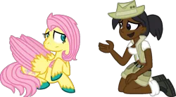 Size: 1116x617 | Tagged: safe, artist:starryoak, derpibooru import, fluttershy, human, pegasus, pony, crossover, jasmine, kneeling, simple background, total drama island, transparent background, unshorn fetlocks