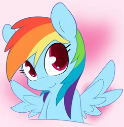 Size: 1500x1529 | Tagged: safe, artist:arianfis, artist:grumblepluck, derpibooru import, rainbow dash, pegasus, pony, cute, dashabetes, female, looking at you, portrait, smiling, solo, spread wings