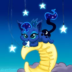 Size: 628x628 | Tagged: artist:superkeen, cat, cute, derpibooru import, kitten, lunabetes, moon, nom, princess luna, princess mewna, safe, species swap, stars, tangible heavenly object, weapons-grade cute