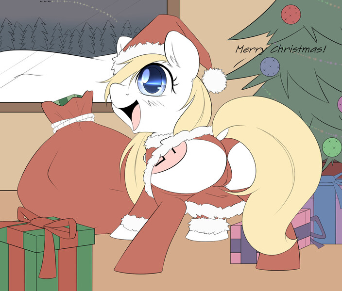 Size: 2069x1764 | Tagged: questionable, artist:aryanne, artist:randy, derpibooru import, oc, oc:aryanne, unofficial characters only, blushing, cameltoe, christmas, christmas tree, clothes, female, forest, happy, hat, indoors, nazi, outline, panties, present, santa hat, smiling, snow, solo, solo female, sparkling, starry eyes, swastika, text, tree, underwear, window