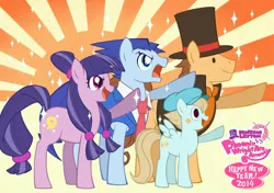 Size: 800x562 | Tagged: safe, derpibooru import, ponified, earth pony, pegasus, pony, ace attorney, crossover, hat, hershel layton, luke triton, maya fey, phoenix wright, professor layton, professor layton vs ace attorney, slowpoke