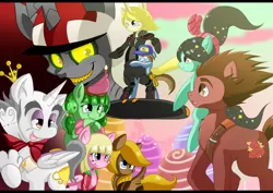 Size: 1748x1240 | Tagged: safe, artist:blazemizu, derpibooru import, ponified, alicorn, changeling, pegasus, pony, unicorn, bipedal, bowtie, calhoun, candlehead, changelingified, clothes, crown, fix-it felix jr., hat, king candy, rancis fluggerbutter, sugar rush, taffyta muttonfudge, turbo, vanellope von schweetz, wreck-it ralph