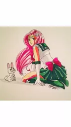 Size: 720x1280 | Tagged: artist:peanutoreo, derpibooru import, fluttershy, human, humanized, rabbit, safe, sailor moon, vertical