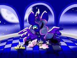 Size: 2272x1704 | Tagged: artist:lovehtf421, crown, derpibooru import, filly, filly celestia thing, night, princess celestia, princess luna, safe, sleeping