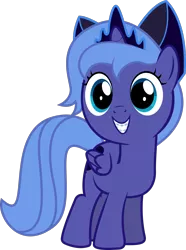 Size: 1118x1500 | Tagged: braces, cute, derpibooru import, filly, grin, hair bow, looking at you, lunabetes, princess luna, safe, simple background, smiling, solo, squee, transparent background, vector, woona, younger