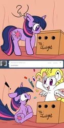 Size: 750x1500 | Tagged: artist:lustrous-dreams, ask, ask filly twilight, box, derpibooru import, filly, g1, safe, surprise, tumblr, twilight sparkle, younger