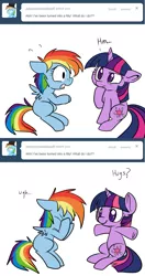 Size: 643x1218 | Tagged: safe, artist:lustrous-dreams, derpibooru import, rainbow dash, twilight sparkle, pegasus, pony, unicorn, ask filly twilight, ask, cute, double facehoof, duo, facehoof, female, filly, mare, tumblr, twiabetes, younger
