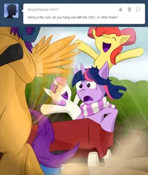 Size: 500x591 | Tagged: apple bloom, artist:lustrous-dreams, ask, ask filly twilight, cutie mark crusaders, derpibooru import, filly, safe, scootaloo, scooter, sweetie belle, tumblr, twilight sparkle, younger