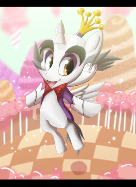 Size: 595x814 | Tagged: safe, artist:blazemizu, derpibooru import, ponified, alicorn, pony, clothes, crown, king candy, solo, sugar rush, wreck-it ralph