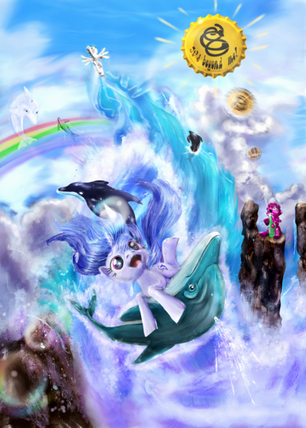 Size: 1500x2100 | Tagged: safe, artist:miradge, derpibooru import, berry punch, berryshine, lightning bolt, sea swirl, seafoam, white lightning, dolphin, pegasus, pony, female, mare, wat