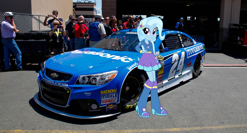 Size: 4684x2530 | Tagged: safe, derpibooru import, trixie, human, equestria girls, rainbow rocks, car, chevrolet, chevrolet ss, equestria girls in real life, irl, irl human, jeff gordon, nascar, photo, race track, racecar, racing, solo, vector