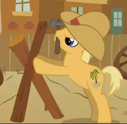 Size: 274x269 | Tagged: safe, derpibooru import, screencap, coco crusoe, earth pony, pony, over a barrel, alternate color palette, background pony, cowboy hat, cropped, hammer, hat, lighter, male, mouth hold, solo, stallion