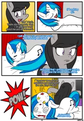 Size: 1215x1742 | Tagged: safe, artist:otakon, derpibooru import, octavia melody, vinyl scratch, comic:octavia, circling stars, comedy, comic, cute, dizzy, female, head lump, humor, lesbian, scratchtavia, shipping, slapstick