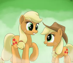 Size: 1600x1372 | Tagged: applejack, artist:irregular-entity, derpibooru import, filly, safe, self ponidox, time paradox