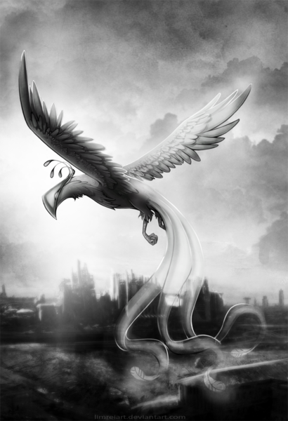 Size: 683x1000 | Tagged: artist:limreiart, balefire phoenix, derpibooru import, fallout equestria, grayscale, monochrome, oc, oc:pyrelight, part of a set, phoenix, safe, solo, unofficial characters only