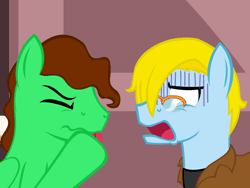Size: 540x405 | Tagged: safe, artist:aha-mccoy, derpibooru import, oc, oc:dick, oc:tony starkehuf, unofficial characters only, earth pony, pegasus, pony, nopony-ask-mclovin, animated, blank eyes, disgusted, eye twitch, glasses, male, stallion, tongue out