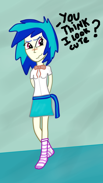 Size: 2988x5312 | Tagged: clothes, cute, derpibooru import, feet, safe, schoolgirl, school uniform, socks, student, try, vinyl scratch