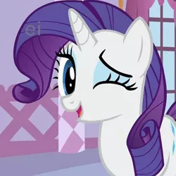 Size: 500x500 | Tagged: safe, derpibooru import, screencap, rarity, pony, unicorn, cute, ei, female, mare, one eye closed, open mouth, raribetes, smiling, solo, wink