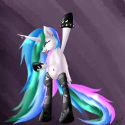 Size: 1800x1800 | Tagged: safe, artist:novaspark, derpibooru import, princess celestia, pony, belly button, bipedal, metal, metalestia, piercing, solo