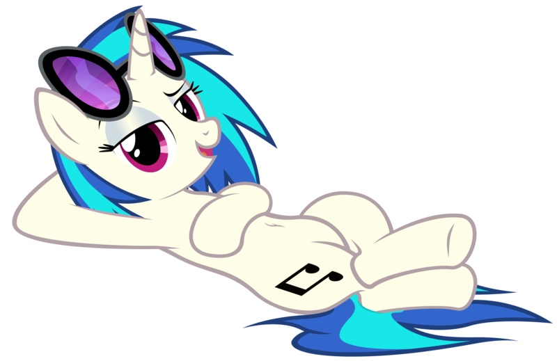 Size: 4087x2652 | Tagged: safe, artist:mrlolcats17, derpibooru import, vinyl scratch, pony, unicorn, bedroom eyes, belly button, cutie mark, female, hooves, horn, lying down, mare, open mouth, simple background, solo, sunglasses, transparent background, vector