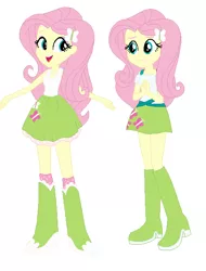 Size: 460x606 | Tagged: safe, artist:berrypunchrules, derpibooru import, fluttershy, equestria girls, alternate costumes, alternate design, boots, clothes, cute, high heel boots, human counterpart, looking at you, pony counterpart, self ponidox, skirt