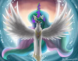 Size: 2555x2000 | Tagged: artist:dreamyartcosplay, dark magic, derpibooru import, magic, princess celestia, safe, solo, sombra eyes, spread wings, wings