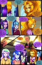 Size: 900x1360 | Tagged: safe, artist:jacky-bunny, derpibooru import, adagio dazzle, aria blaze, flash sentry, princess celestia, princess luna, sonata dusk, equestria girls, breasts, busty princess celestia, comic, female, magic of the sirens, principal celestia, vice principal luna