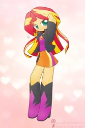 Size: 1500x2250 | Tagged: safe, artist:howxu, derpibooru import, sunset shimmer, equestria girls, blushing, clothes, cute, looking at you, patreon, shimmerbetes, skirt, solo
