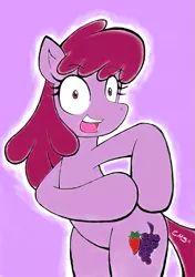 Size: 667x948 | Tagged: safe, artist:crabmeatstick, derpibooru import, berry punch, berryshine, pony, bipedal, solo