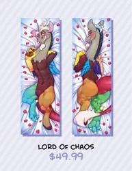 Size: 773x1000 | Tagged: adorasexy, advertisement, armpits, artist:0r0ch1, asscord, blushing, body pillow, body pillow design, butt, cloven hooves, cute, derpibooru import, discord, discute, draconequus, grin, looking at you, male, plot, presenting, sexy, smiling, smiling at you, solo, solo male, spread wings, stupid sexy discord, suggestive, text, wings