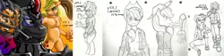 Size: 5906x1479 | Tagged: anthro, applejack, armpits, artist:hosendamaru, artist:hosendamaruslust, comparison, comparison chart, derpibooru import, doodle, improving skills, king sombra, paper, pencil drawing, rainbow dash, safe, sketch, traditional art