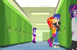 Size: 676x439 | Tagged: safe, artist:dm29, derpibooru import, flash sentry, sci-twi, sunset shimmer, twilight sparkle, twilight sparkle (alicorn), equestria girls, female, flashimmer, heartbreak, kissing, love triangle, male, shipping, straight, twolight, what could have been