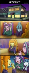 Size: 800x2020 | Tagged: safe, artist:uotapo, derpibooru import, adagio dazzle, aria blaze, sonata dusk, comic:reverse, equestria girls, rainbow rocks, clothes, comic, diner, gem, hoodie, siren gem, the dazzlings