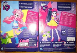 Size: 1466x1012 | Tagged: safe, derpibooru import, gummy, pinkie pie, sci-twi, spike, spike the regular dog, twilight sparkle, dog, equestria girls, rainbow rocks, boots, box art, clothes, equestria girls logo, high heels, outfit, pajamas